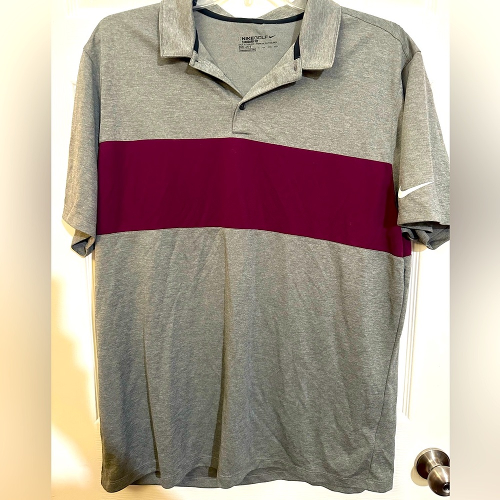 Like New Big&Tall Nike moisture-wicking golf shirt, gray&burgundy, XXL